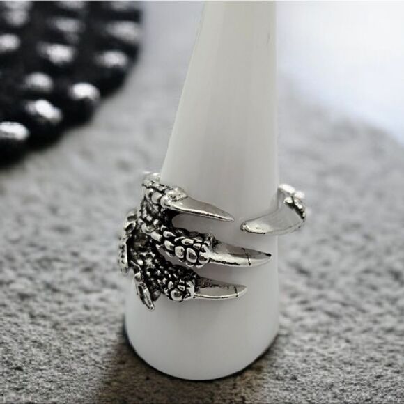 Dragon Claw of Nidhoggr Band Titanium Steel Adjustable Men's Ring Silver Jewelry - Picture 7 of 11